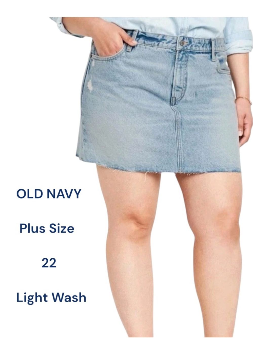 Old Navy Mid-Rise OG Denim Light Wash Mini Skirt Distressed Accents Size 22